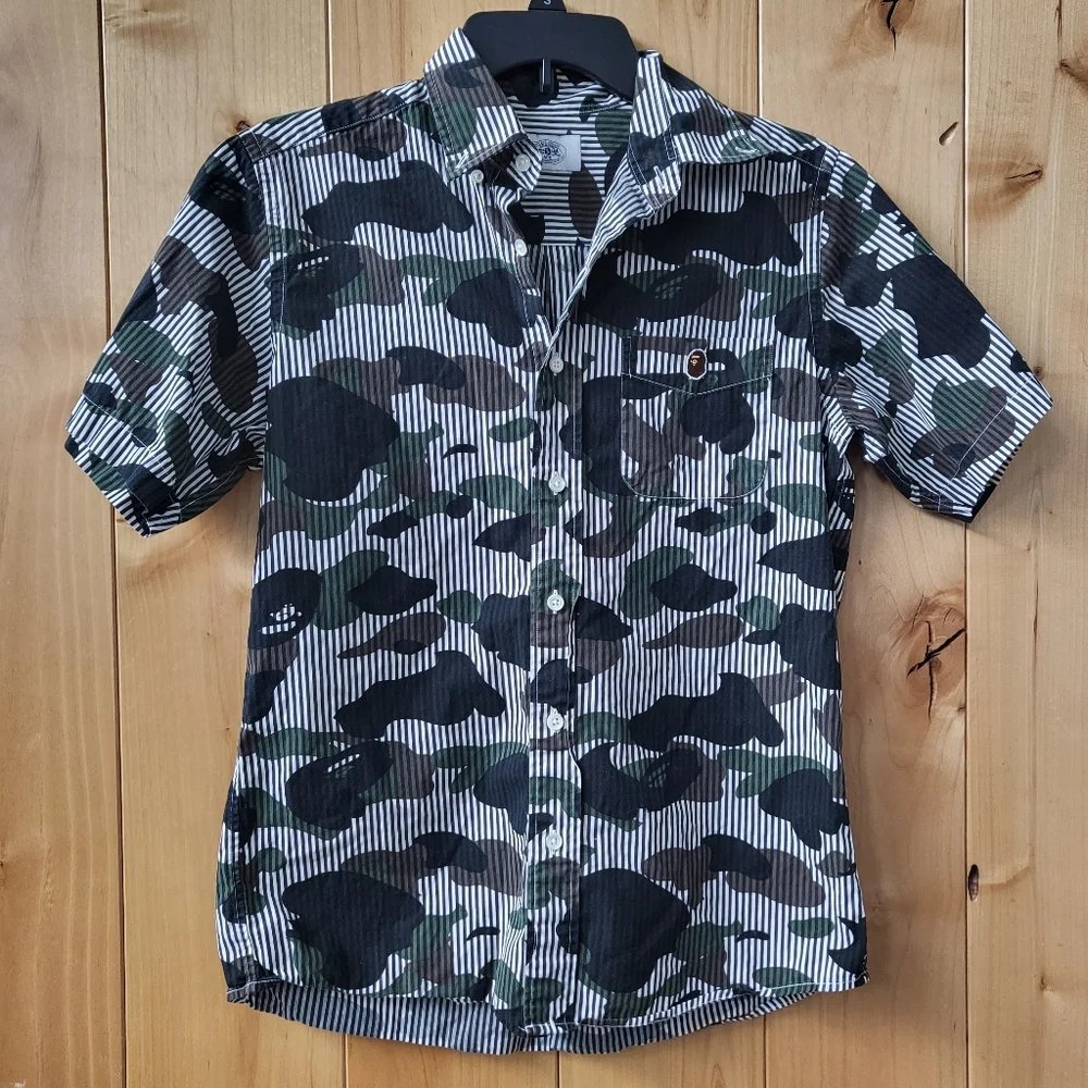 Authentic Men Bape Aape Camo Button Down Shirt S - Picture 1 of 4